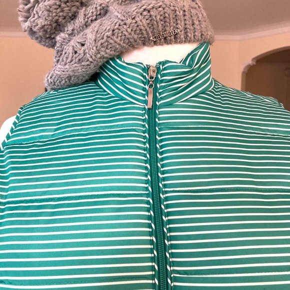 NWOT Diffusion Women's Extra Large XL Green & White Striped Fitted Puffer Vest - Picture 5 of 12
